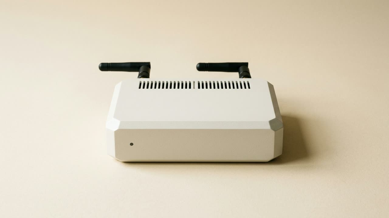 Illustrative brand image, synthetic: a compact rugged embedded appliance box with two antennas